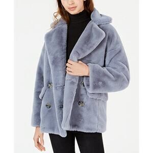 Free People Solid Kate Faux Fur Coat in the Sky in Gray/Blue, Size Large